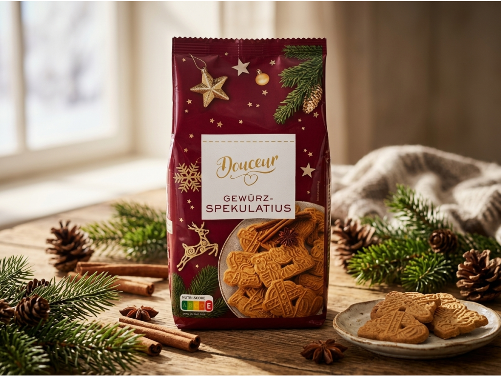Douceur kořeněné Spekulatius sušenky 600 g v adventní kompozici
