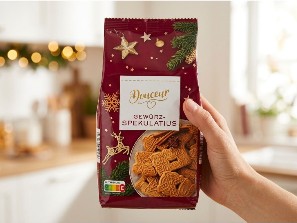Douceur kořeněné Spekulatius sušenky 600 g držené v ruce