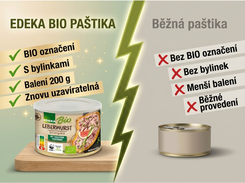 Srovnání EDEKA Bio játrové paštiky s běžnou paštikou