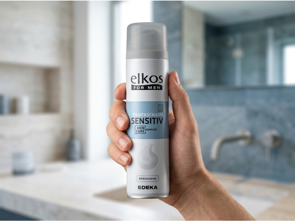 Elkos pánská pěna na holení pro citlivou pokožku 300 ml držená v ruce