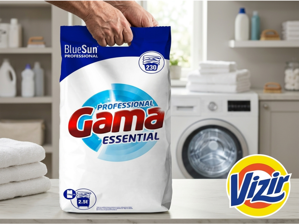 Velké 15kg balení Vizir Gama Professional Essential v ruce