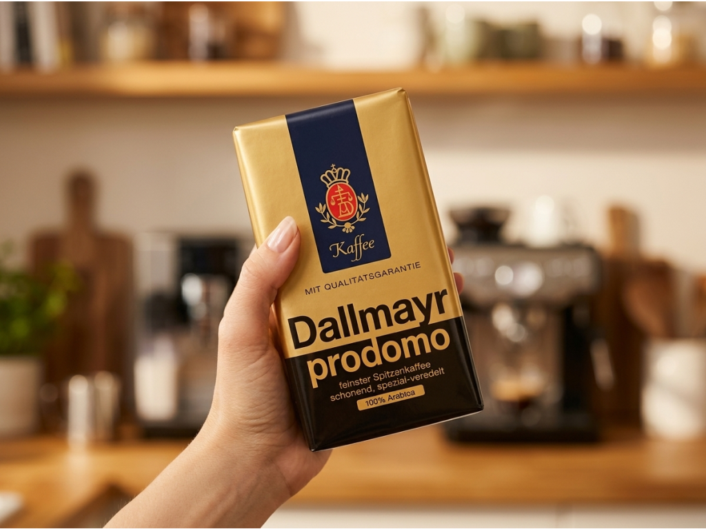 Dallmayr Prodomo mletá káva 500 g držená v ruce