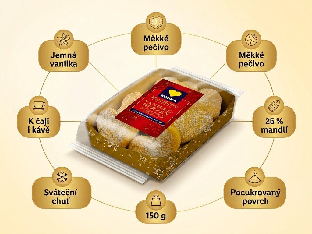 Edeka vanilkové pečivo s 25 % mandlí - přehled vlastností