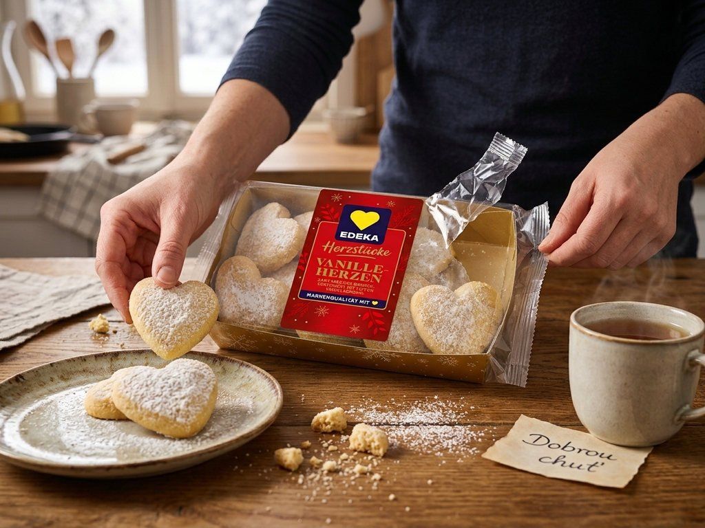 Servírování vanilkového pečiva Edeka ke čaji
