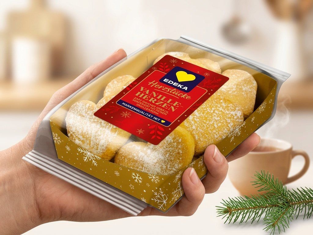 Balení vanilkového pečiva Edeka držené v ruce
