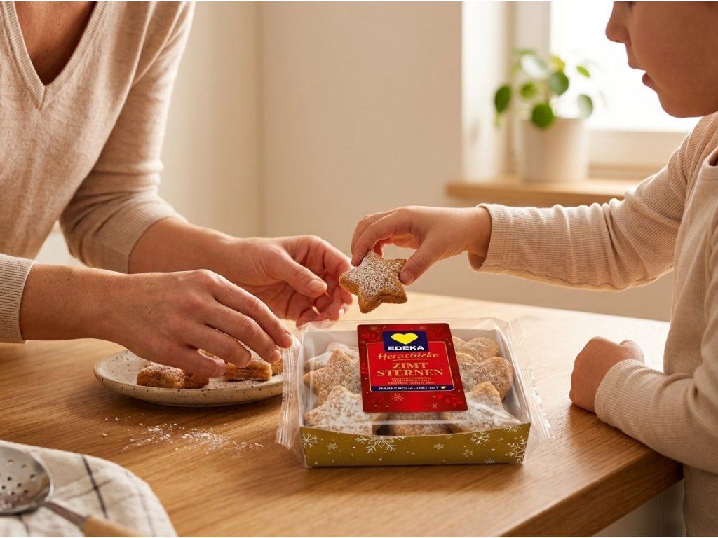 Servírování skořicového pečiva Edeka Herzstücke