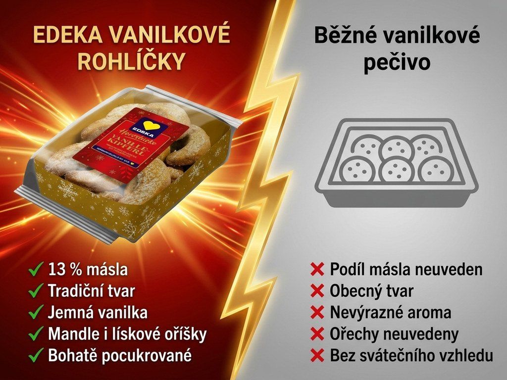 Srovnání vanilkových rohlíčků Edeka s běžným pečivem