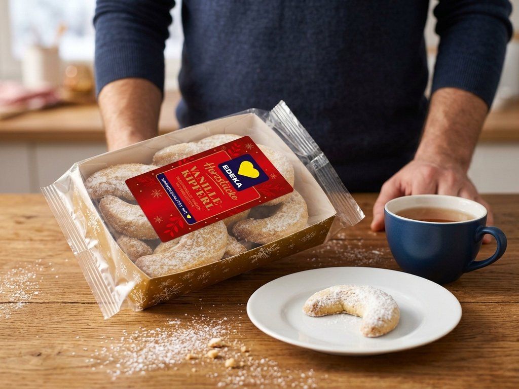 Servírování vanilkových rohlíčků Edeka k čaji