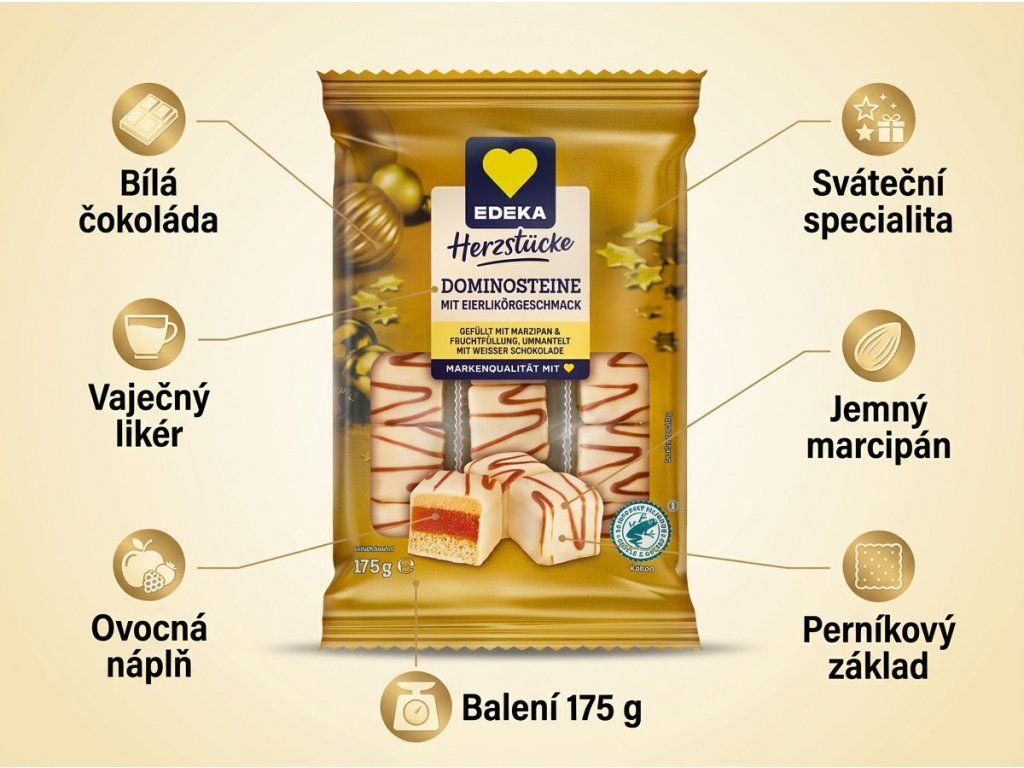 Edeka Herzstücke dominové kostky s vaječným likérem - přehled výhod