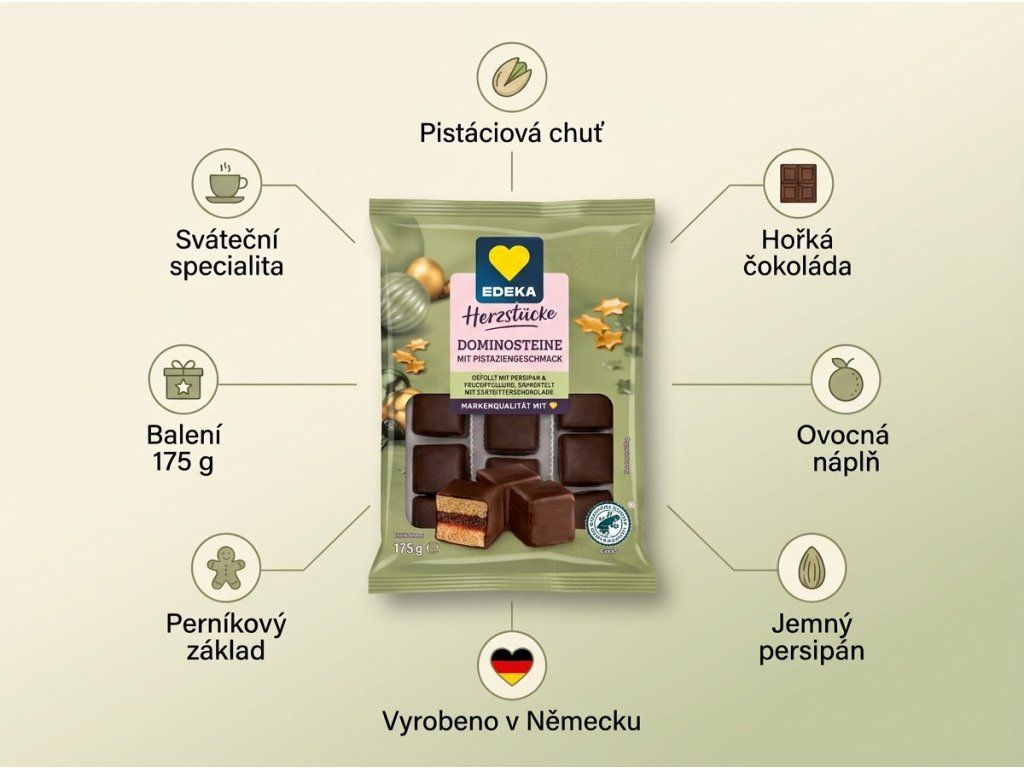 Edeka Herzstücke dominové kostky s pistácií - přehled výhod