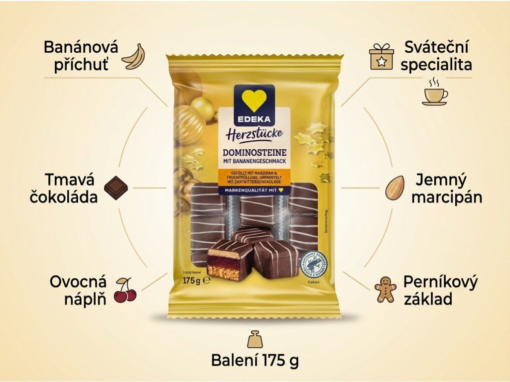 Edeka Herzstücke banánové dominové kostky - přehled vlastností