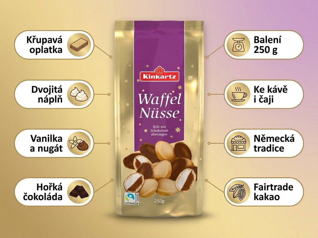 Kinkartz křupavé oplatkové oříšky s vanilkovou a nugátovou náplní 250 g - hlavní výhody