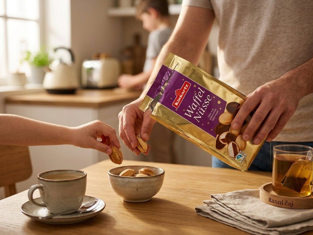 Kinkartz křupavé oplatkové oříšky s vanilkovou a nugátovou náplní 250 g při servírování