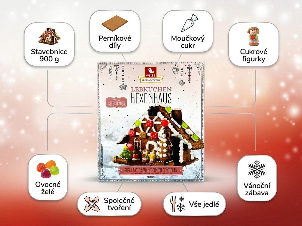 Weiss perníková chaloupka – stavebnice s dekoracemi 900 g - hlavní výhody