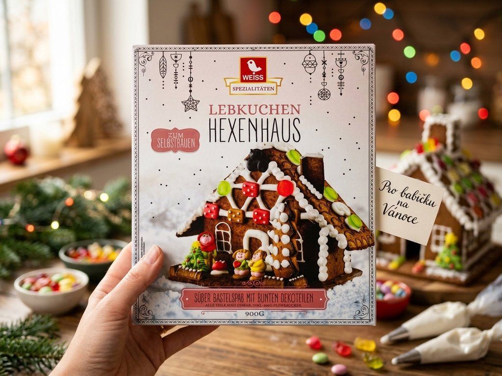 Weiss perníková chaloupka – stavebnice s dekoracemi 900 g v ruce