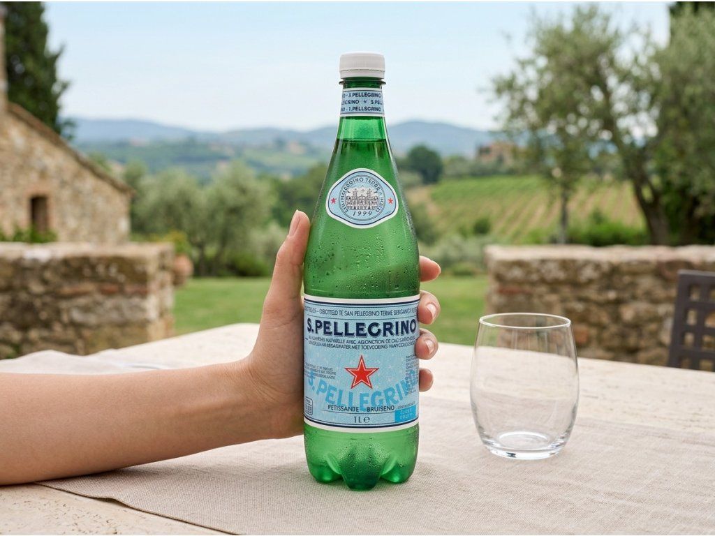 Praktická PET láhev S.Pellegrino 1 l držená v ruce