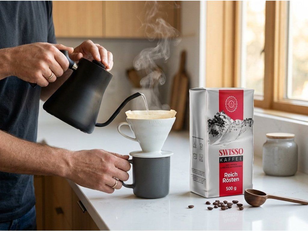 Příprava šálku mleté kávy Swisso