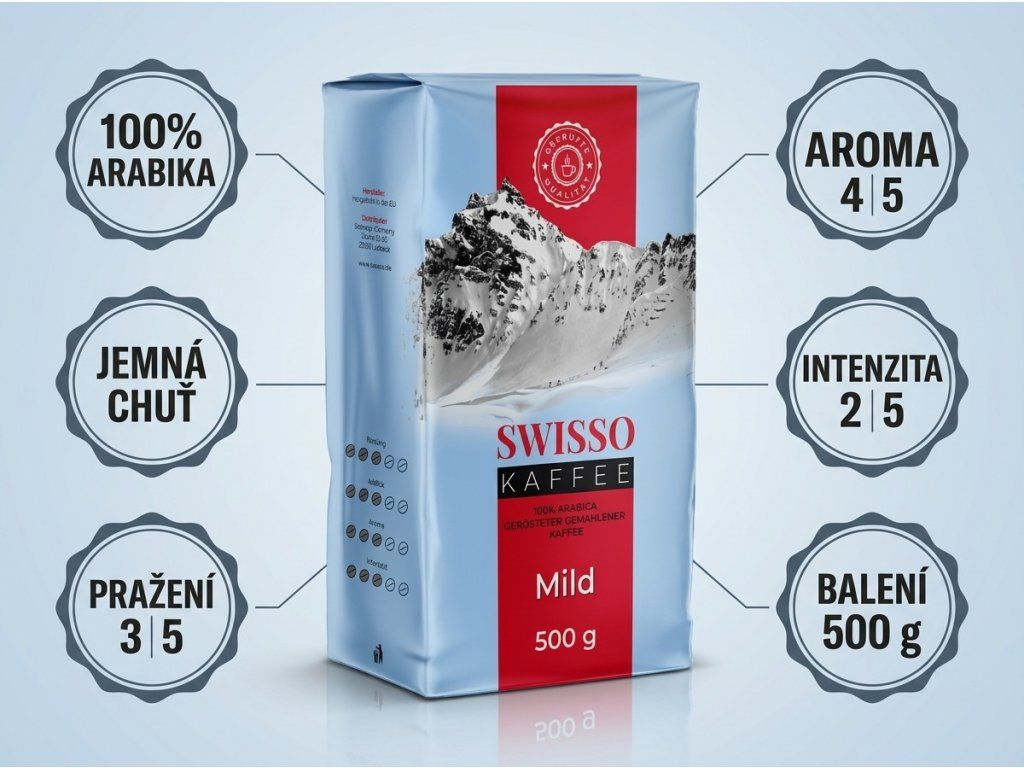 Swisso jemná mletá káva - hlavní vlastnosti