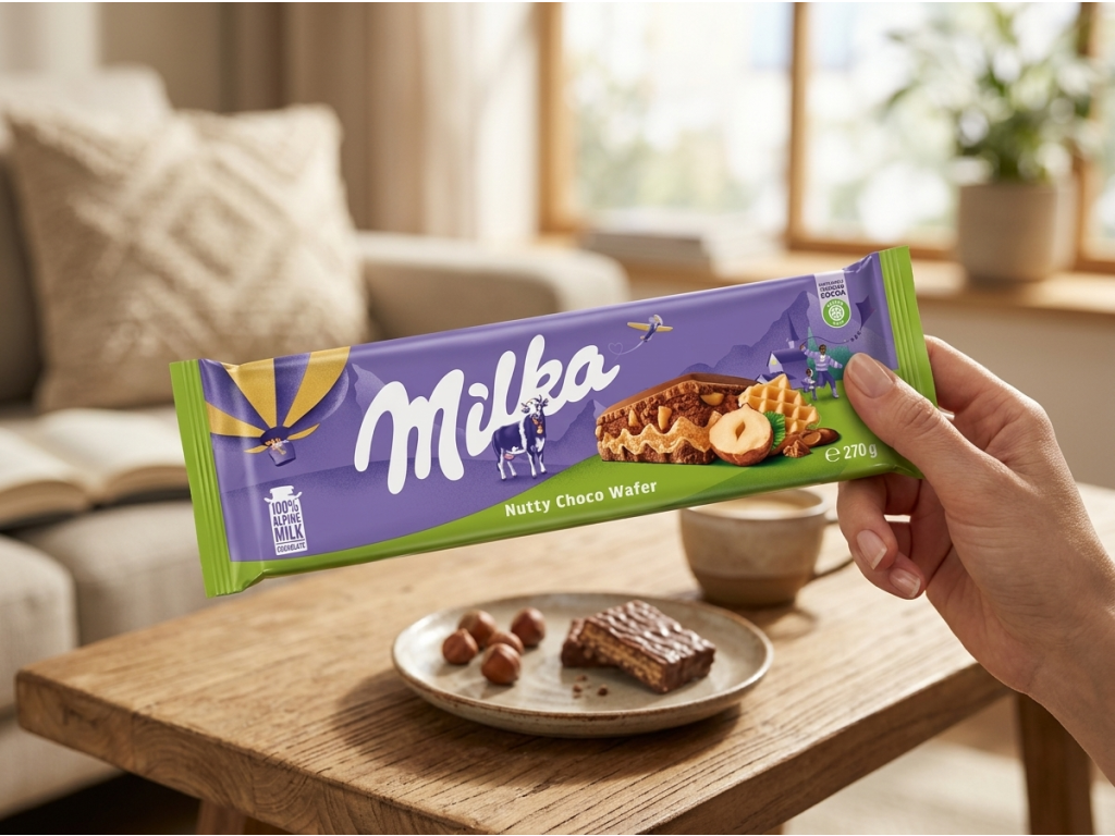 Milka mléčná čokoláda s oplatkou a lískovými oříšky 270 g - velké balení 270 g