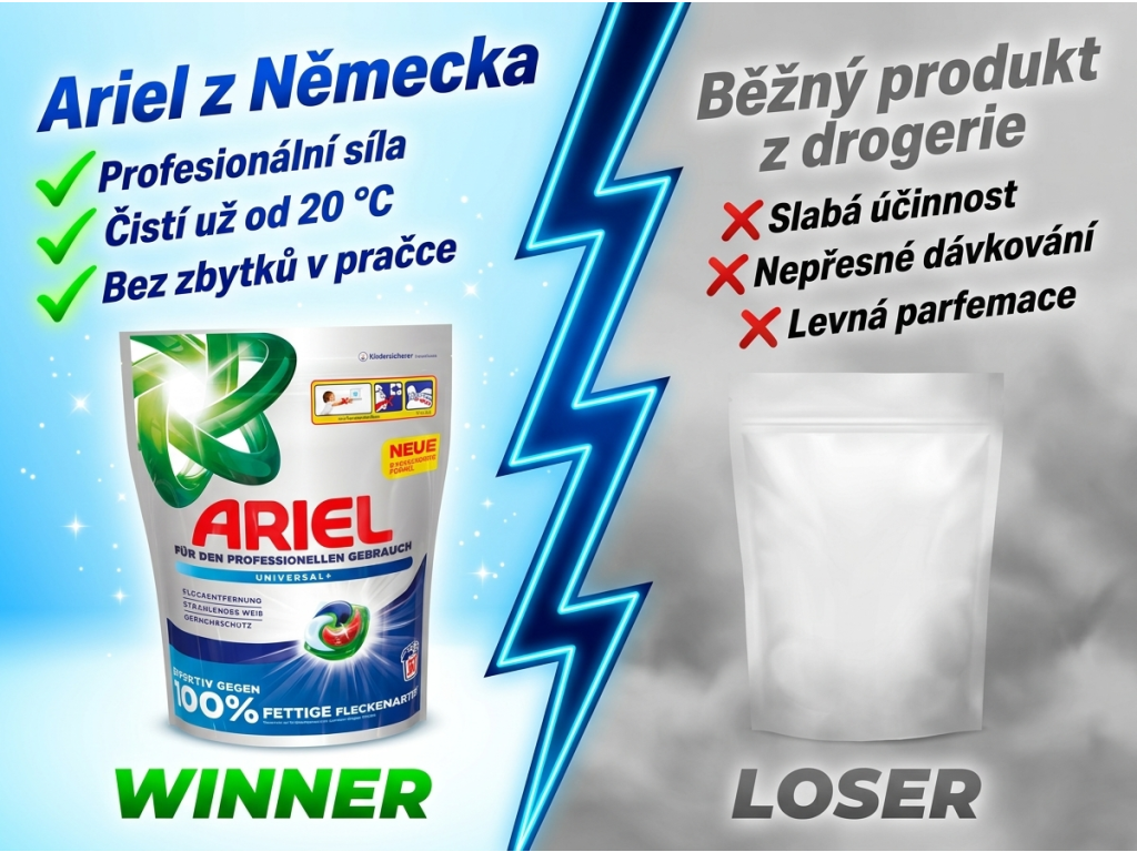 Srovnání Ariel kapslí s běžným produktem