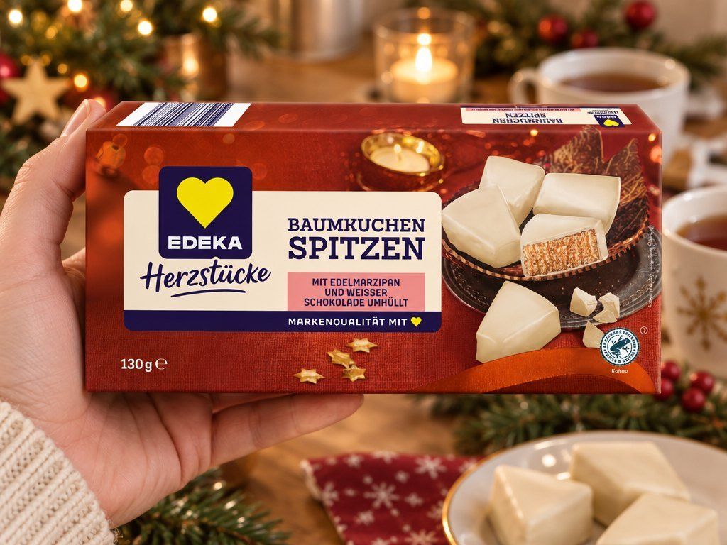 Krabička dortových špiček Edeka v ruce