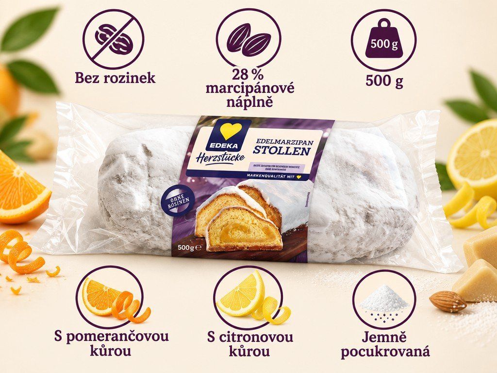 Edeka marcipánová štola bez rozinek 500 g – vlastnosti
