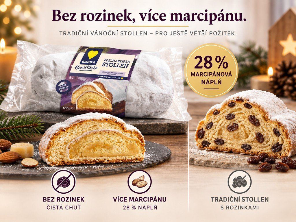 Srovnání marcipánové štoly bez rozinek s běžnou variantou