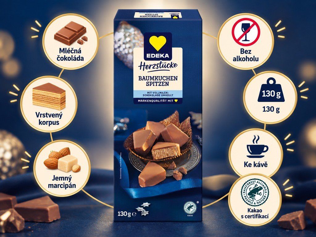 Edeka Herzstücke vrstvené dortové špičky v mléčné čokoládě s marcipánem 130 g – infographic