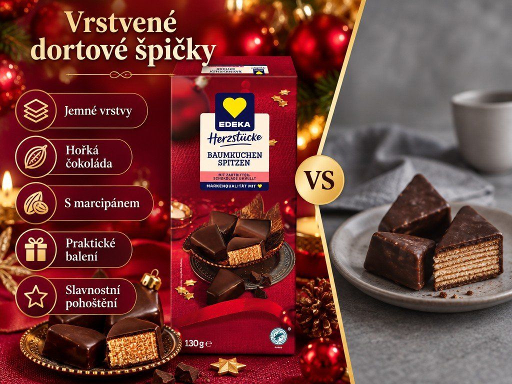 Srovnání vrstvených dortových špiček Edeka s běžným pečivem