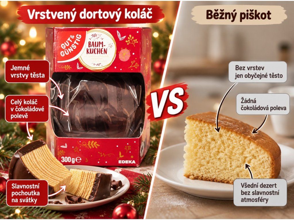 Srovnání vrstveného koláče s běžným piškotem