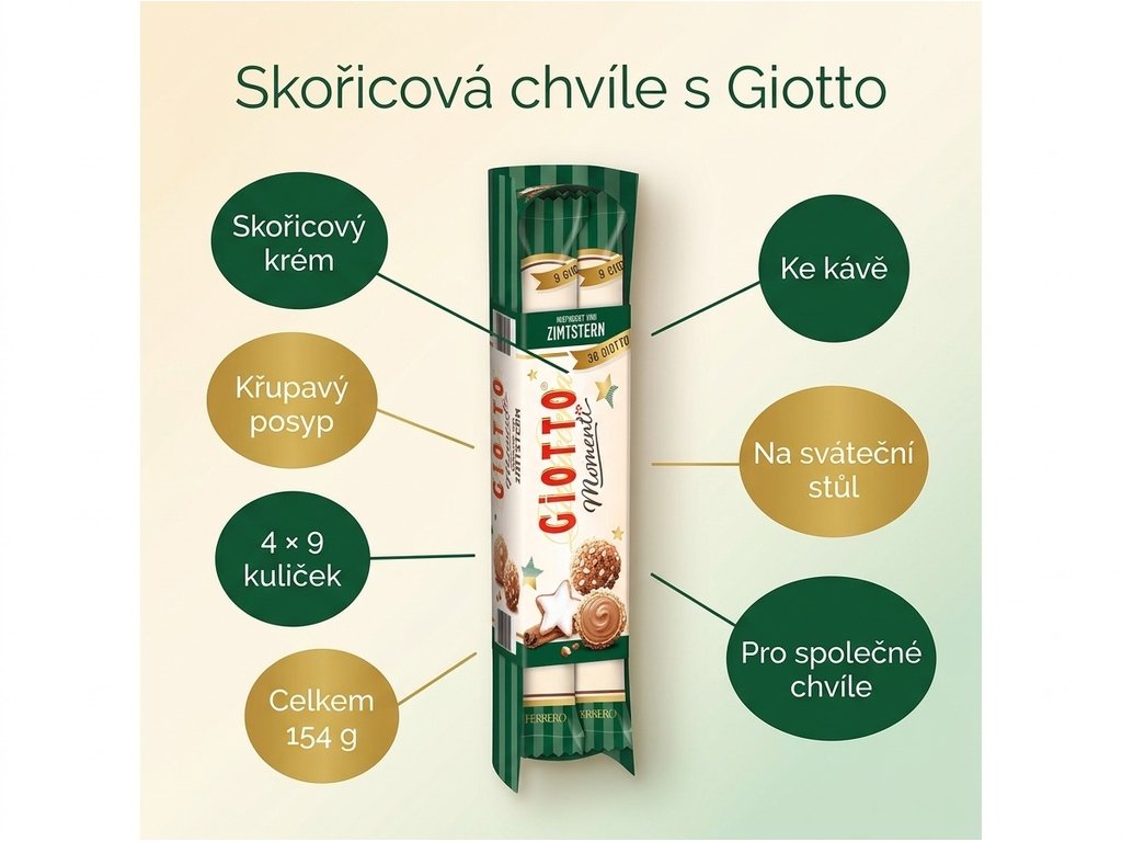Giotto Momenti skořicové kuličky 154 g – hlavní vlastnosti
