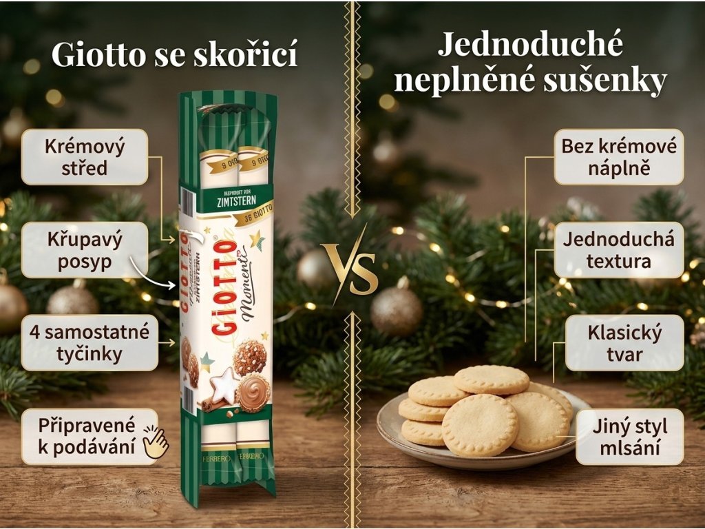 Giotto Momenti skořicové kuličky 154 g – srovnání s neplněnými sušenkami