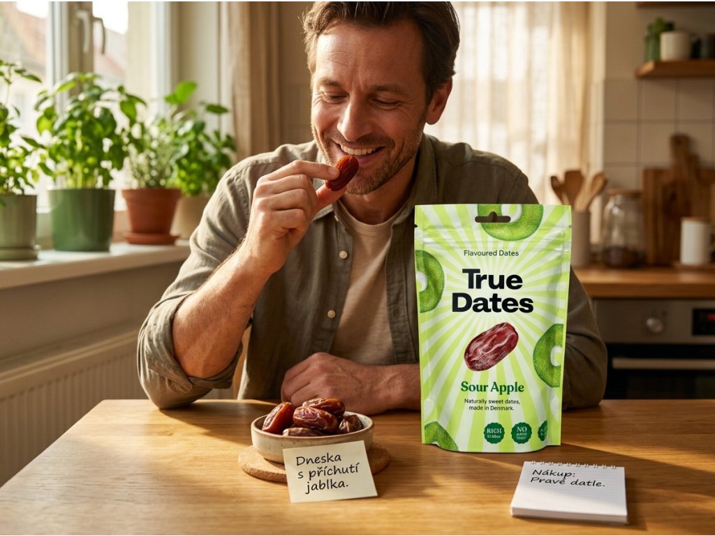 True Dates datle s příchutí kyselého jablka 100 g – ochutnávka datlí
