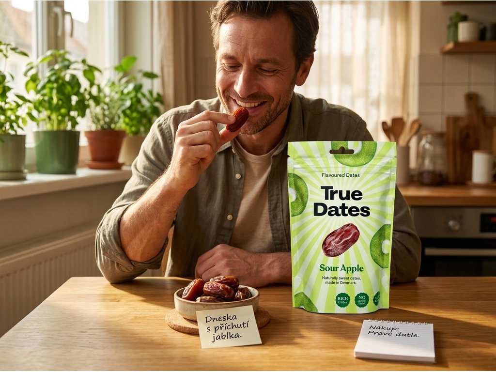 True Dates datle s příchutí kyselého jablka 100 g – ochutnávka datlí