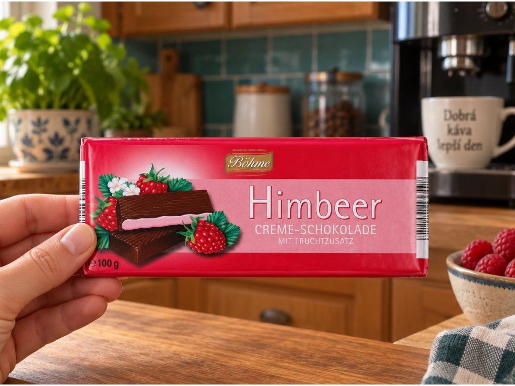 Böhme mléčná čokoláda s malinovou krémovou náplní 100 g – hand