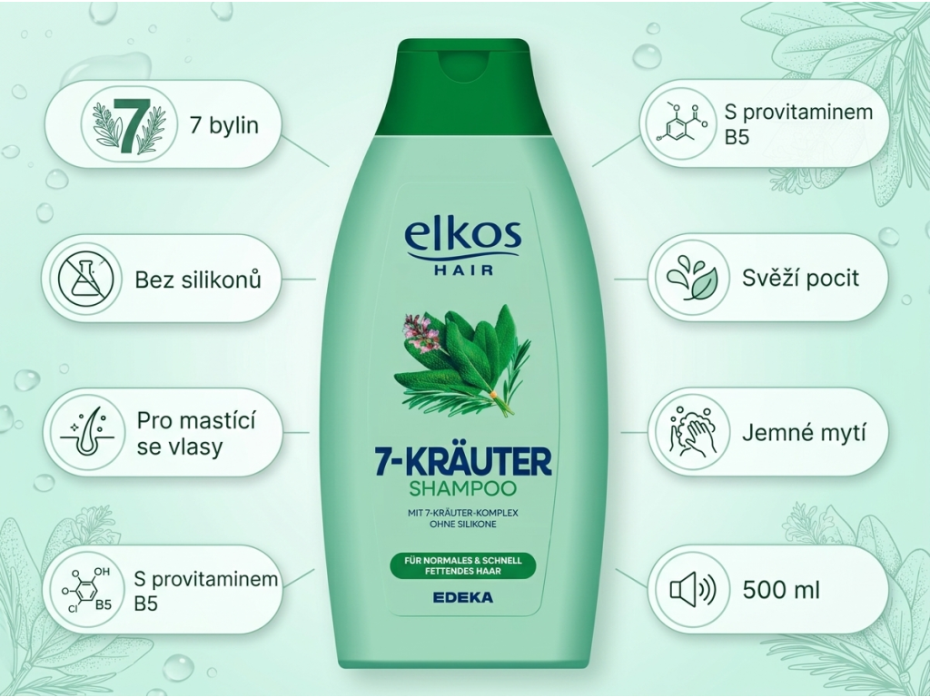 Elkos 7 bylin šampon - infografika benefitů