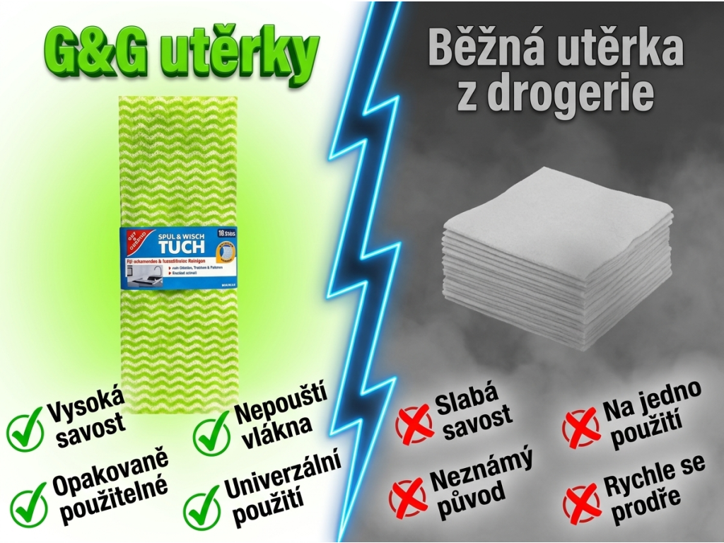 Srovnání utěrek G&G s běžnou utěrkou
