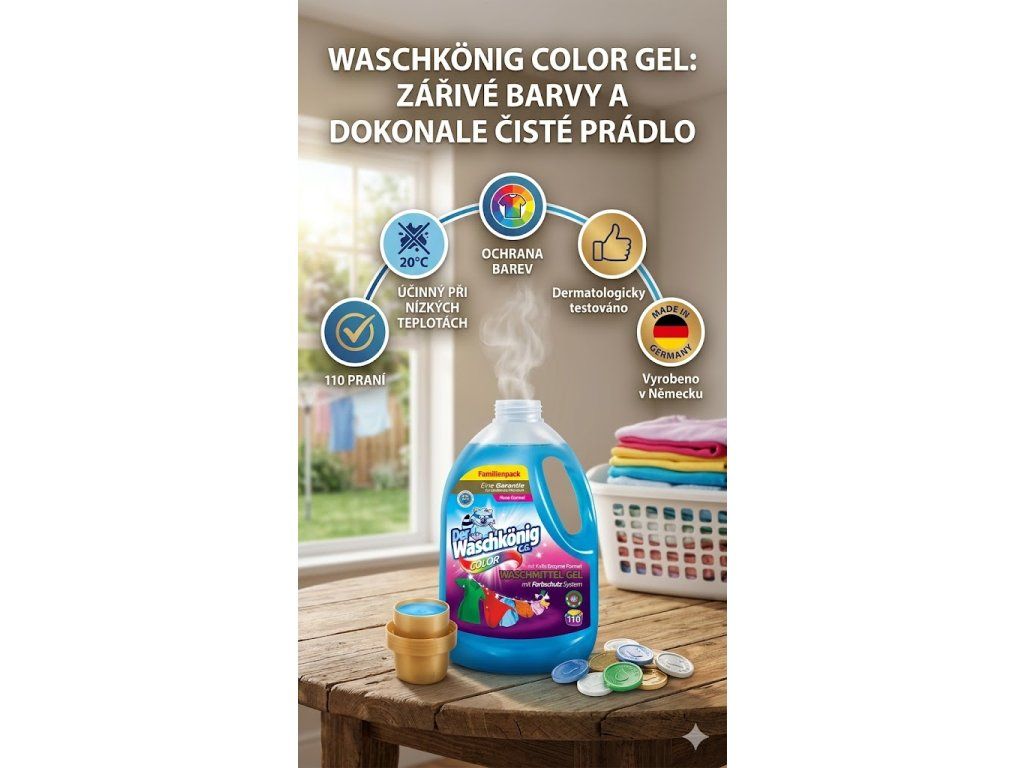 Waschkönig Color gel na praní barevného prádla 3,305 l (110 praní) - hlavní benefity