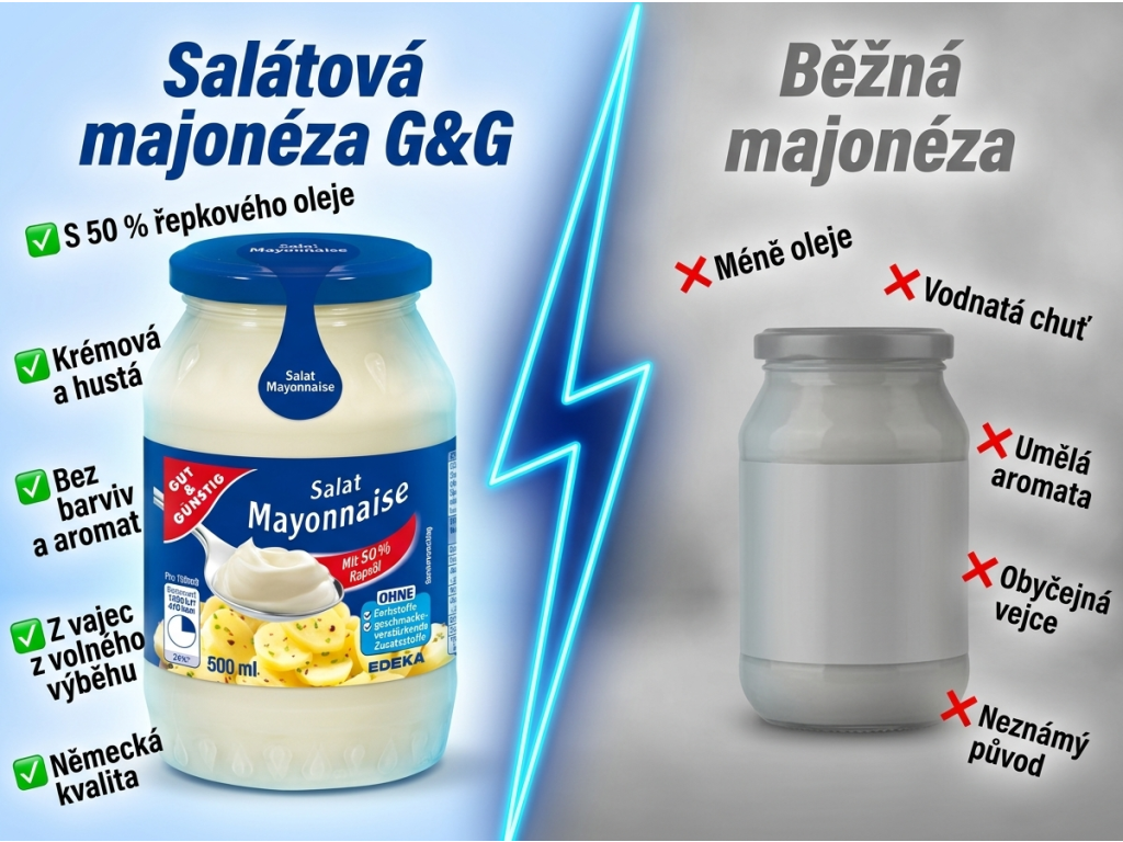 Srovnání G&G Salátové majonézy s běžnou majonézou