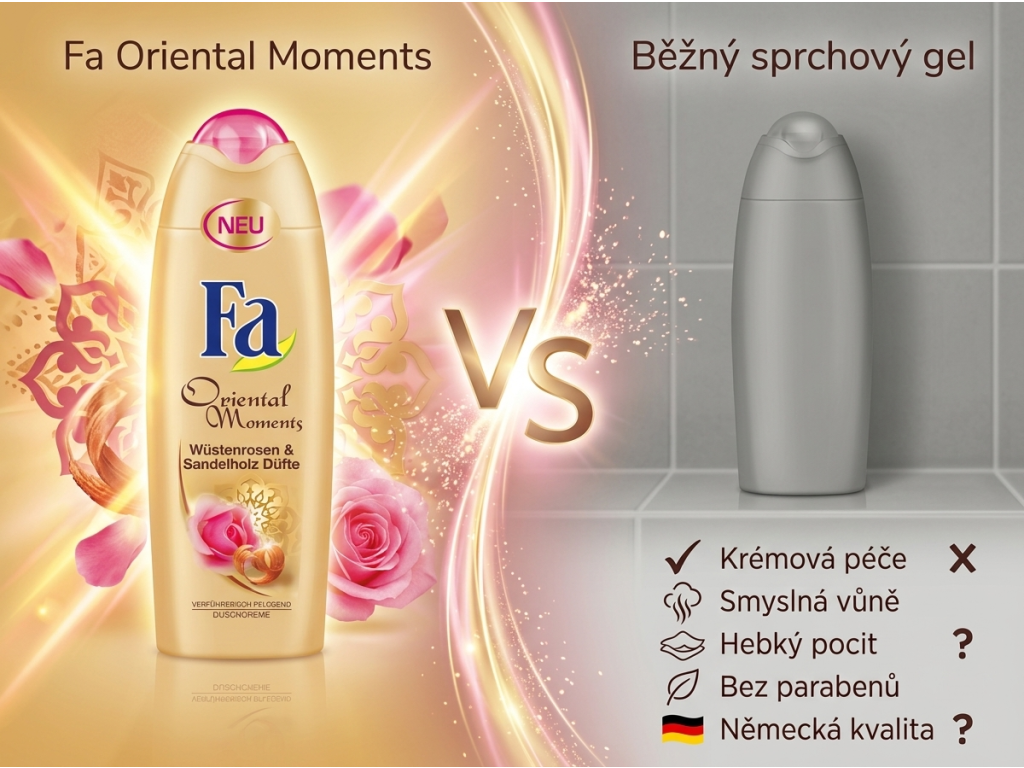Fa Oriental Moments sprchový gel - srovnání s běžným sprchovým gelem