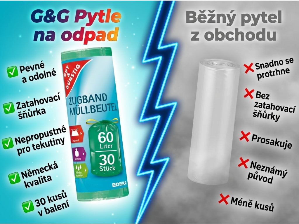Srovnání G&G pytlů na odpad s běžnými pytli