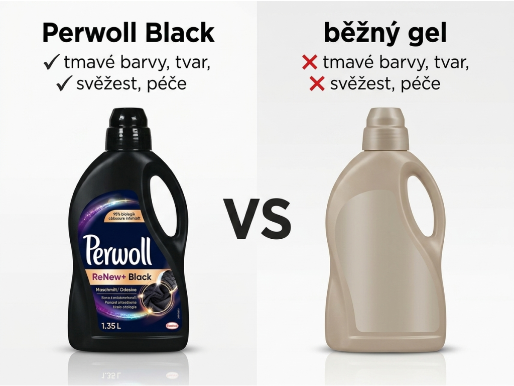 Srovnání Perwoll ReNew+ Black s běžným pracím gelem