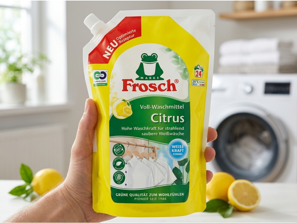 Frosch prací gel na bílé prádlo se silou citrusů 1,44 l, 24 dávek - praktické balení v ruce