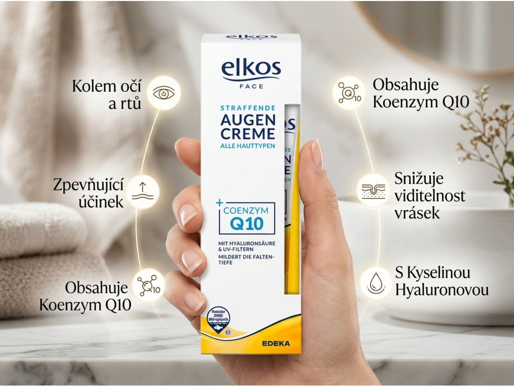 Elkos Q10 oční krém proti vráskám 15 ml - balení v ruce