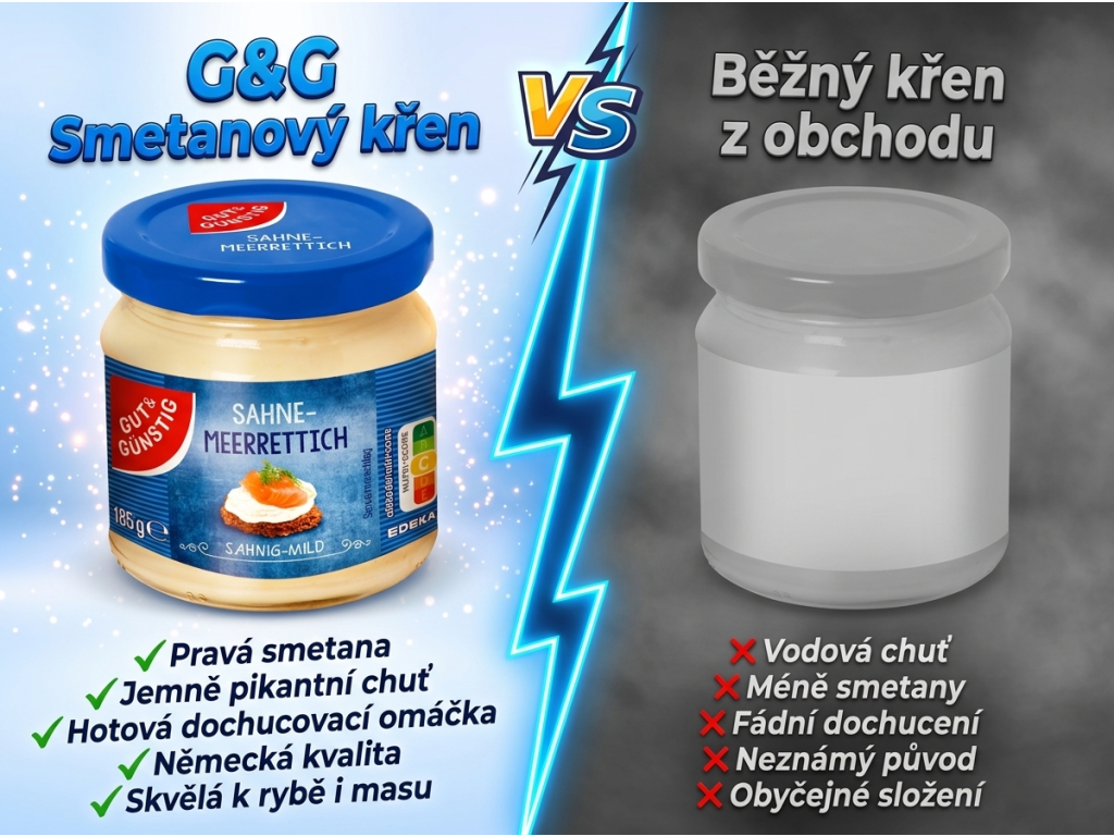 G&G Smetanový křen 135 g - srovnání s běžným křenem