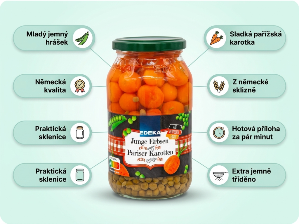 Edeka hrášek s pařížskou karotkou - infografika benefitů