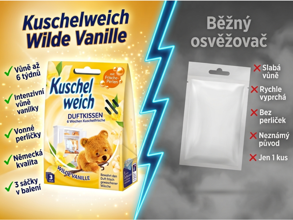 Kuschelweich vonné sáčky divoká vanilka - srovnání s běžným osvěžovačem