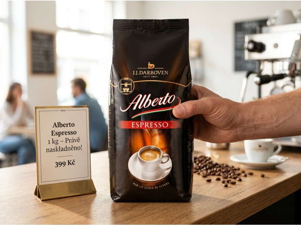 Alberto Espresso zrnková káva 1 kg v ruce