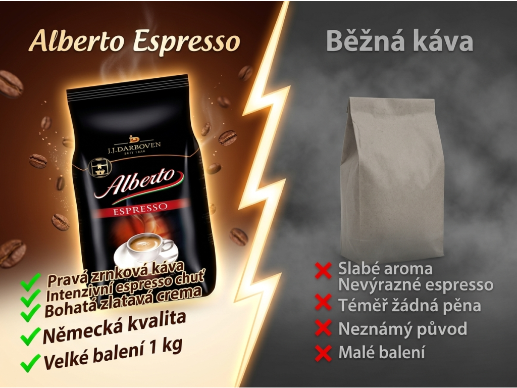 Alberto Espresso zrnková káva 1 kg - srovnání s běžnou kávou