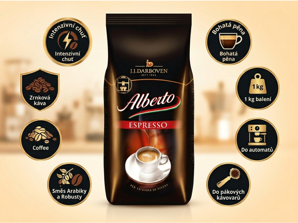 Alberto Espresso zrnková káva 1 kg - hlavní výhody
